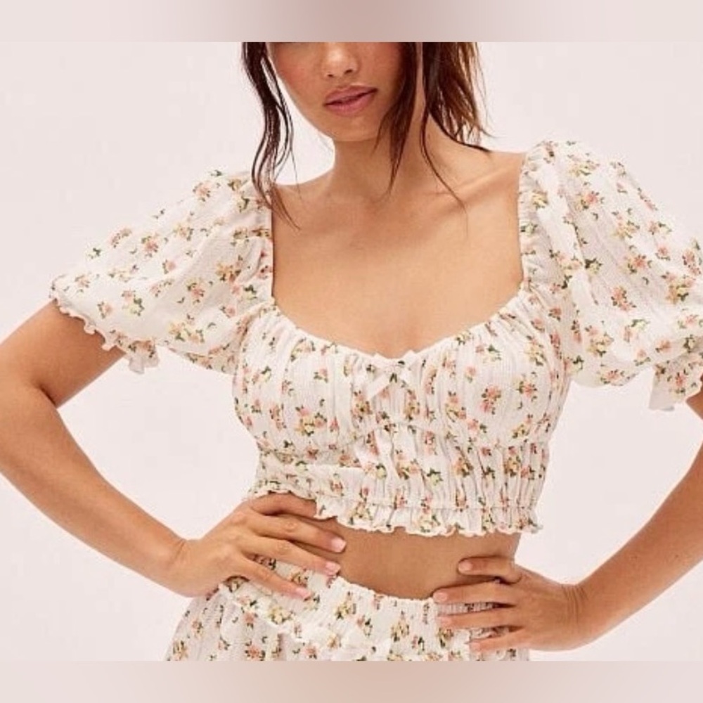 For Love & Lemons Lola Pointelle Crop Top Size Medium NWOT
